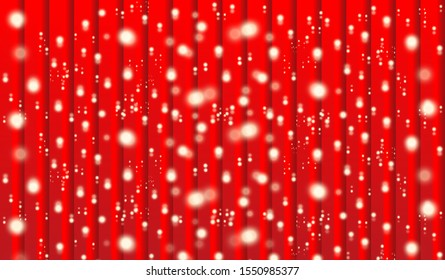 Vector abstract red christmas stripped background with lights, snow, blurs and glow effects. Horizontal christmas banner, flyer, xmas sale poster layout design template