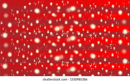 Vector abstract red christmas stripped background with lights, snow, blurs and glow effects. Horizontal christmas banner, flyer, xmas sale poster layout design template