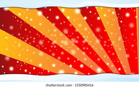 Vector abstract red christmas stripped background with lights, snow, blurs and glow effects. Horizontal christmas banner, flyer, xmas sale poster layout design template
