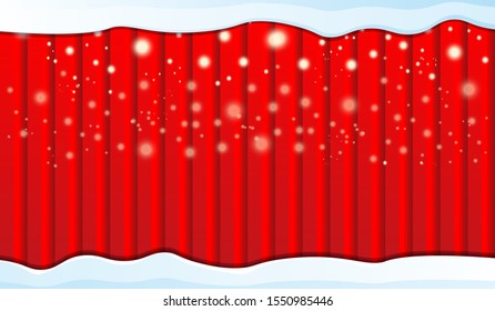 Vector abstract red christmas stripped background with lights, snow, blurs and glow effects. Horizontal christmas banner, flyer, xmas sale poster layout design template
