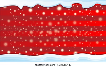 Vector abstract red christmas stripped background with lights, snow, blurs and glow effects. Horizontal christmas banner, flyer, xmas sale poster layout design template