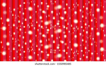 Vector abstract red christmas stripped background with lights, snow, blurs and glow effects. Horizontal christmas banner, flyer, xmas sale poster layout design template