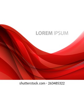 Vector Abstract red curved lines background. Template wave brochure design. Red wave