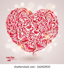 Vector abstract red floral grunge heart.