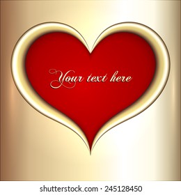 Vector abstract   red and gold heart  for Saint Valentine greeting or wedding
