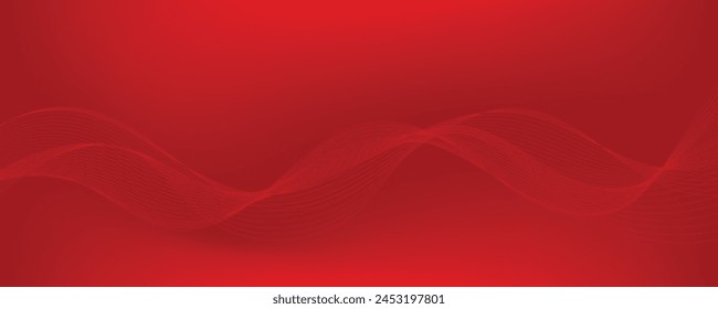 Vector abstract red gradient background with dynamic red waves, lines and particles.	
