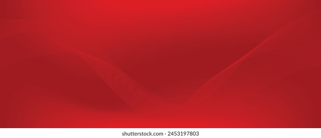 Vector abstract red gradient background with dynamic red waves, lines and particles.	
