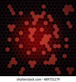 Vector abstract red gradient background with hexagon shapes and holes.