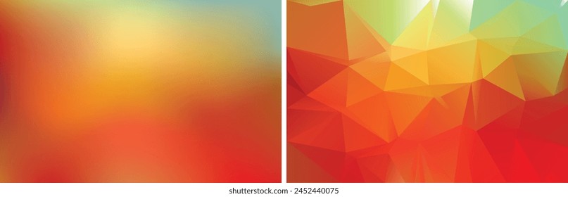 vector abstract red and green background in two variations, like mash and like triangles