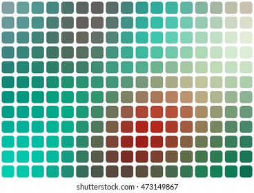 Vector abstract red and green mosaic background with rounded square tiles over white, horizontal format.