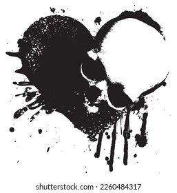 Signo de corazón rojo vectorial con gotas, manchas de sangre y cráneo humano. Corazón sangriento con manchas aisladas en un fondo claro. Adecuado para diseño de camisetas, tatuaje, pegatina, elemento de diseño