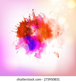 Vector abstract red hot watercolor drawing splash element. Creative decor. Ink background for banner and pages. 