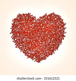 Vector abstract red love heart background for Saint Valentine with pieces texture