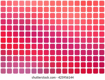 Vector abstract red mosaic background with rounded square tiles over white, horizontal format.