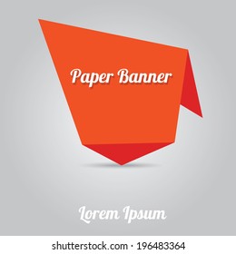 vector abstract red paper banner or origami speech bubble on stylish grey background