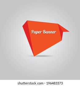 vector abstract red paper banner or origami speech bubble on stylish grey background