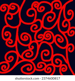 Vector abstract red pattern in linear style drawn on a blue background