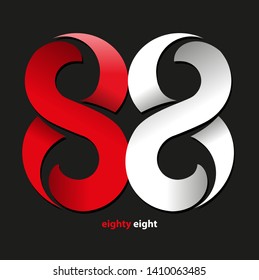 Vector abstract, red and white eighty eight number for symbol or icon