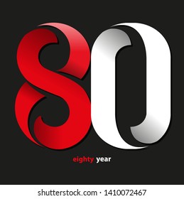 Vector abstract, red and white eighty year number for symbol or icon