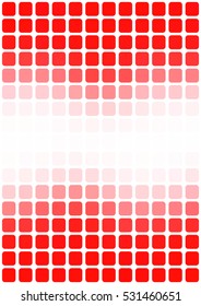 Vector abstract red and white mosaic background with rounded square tiles over white, vertical format.
