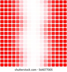 Vector abstract red and white mosaic background with square tiles over white, square format.