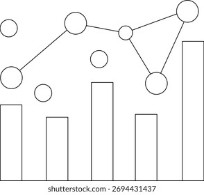 Vector abstract representation of data analysis with bar graph and network nodes, isolated on white background