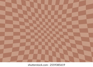 Vector abstract retro background in groovy style. Vintage groovy chessboard background. Trendy mocha mousse color.