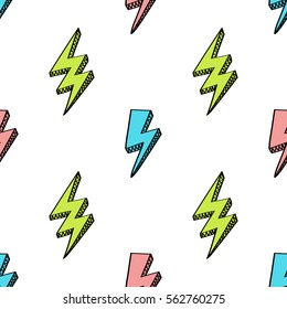 Vector abstract retro pattern with lightning bolts. Trendy thunder background in comics style