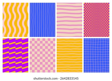 Vector Abstract Retro Patterns. Wavy Geometric and Fun Vintage Backgrounds. Modern Texture Graphic Design
