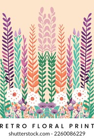 Vector Abstract Retro Screen Print Botanical Garden Floral or Botanical Surface Pattern Elements for Poster, Book Cover or Advertisement Background.