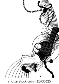 Vector abstract revolver design, vertical, black and white