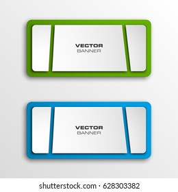 Vector abstract ribbon banner with rounded corners. The two original banners form soft corners, overlapping background. The flat design image. Advertising Design banner shape. Vector ribbon label tag.