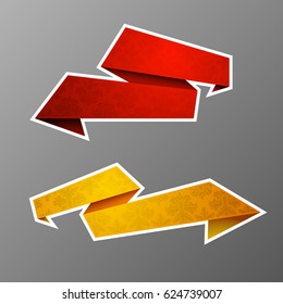 Vector abstract ribbon banner. The two original band form. Vector label tag. The flat band image. Advertising Design shape.