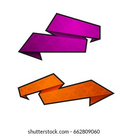 Vector abstract ribbon banner. The two original band banners form. Cartoon ribbon for title. The flat band image. Advertising Design banner shape. Vector annotation label ribbons tag.