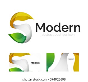 Vector abstract ribbon logo with business card identity design. Corporate modern swirl element isolated on white