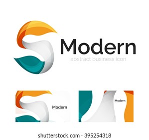 Vector abstract ribbon logo with business card identity design. Corporate modern swirl element isolated on white