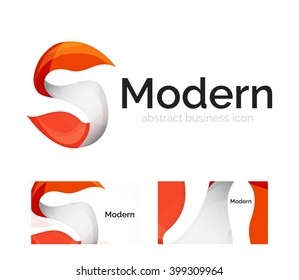 Vector abstract ribbon logo with business card identity design. Corporate modern swirl element isolated on white