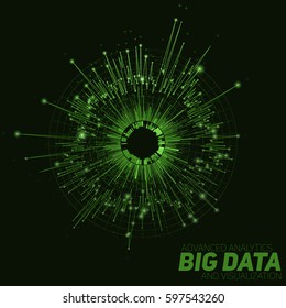 Vector abstract round big data visualization. Futuristic infographics design. Visual information complexity. Intricate data threads graphic. Social network or business analytics representation. 