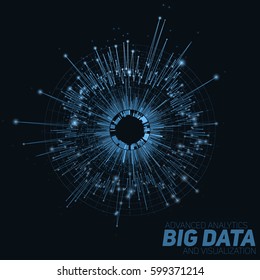 Vector abstract round big data visualization. Futuristic infographics design. Visual information complexity. Intricate data threads graphic. Social network or business analytics representation. 