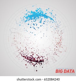 Vector abstract round big data visualization. Futuristic infographics design. Visual information complexity. Intricate data threads graphic. Social network or business analytics representation. 