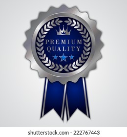 Vector abstract round blue gold premium quality badge  with ribbon and wreath