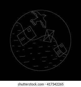 Vector abstract round card with silhouette of bird and letters. Bird round card