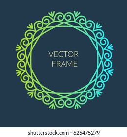 Vector abstract round frame design template with copy space for text in trendy linear style - vintage wreath and borders for packaging, cosmetics, invitations and banners. 