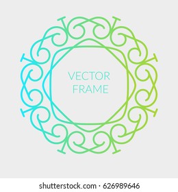 Vector abstract round frame design template with copy space for text in trendy linear style - vintage wreath and borders for packaging, cosmetics, invitations and banners. 