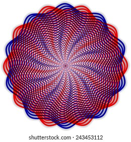 Vector abstract round guilloche red and blue rosetta
