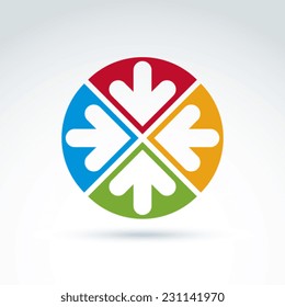 Vector abstract round icon with four arrow, abstract symbol, design element.