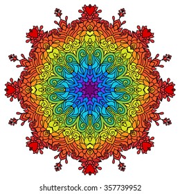 Vector abstract round ornament. Bright colors retro style design element. Ethnic decorative circle composition. Can be used for fabrics, wallpapers, ornamental template for design and decoration, etc