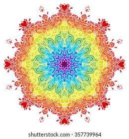 Vector abstract round ornament. Bright colors retro style design element. Ethnic decorative circle composition. Can be used for fabrics, wallpapers, ornamental template for design and decoration, etc