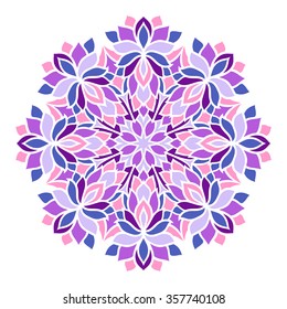 Vector abstract round ornament. Bright colors retro style design element. Ethnic decorative circle composition. Can be used for fabrics, wallpapers, ornamental template for design and decoration, etc