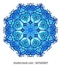 Vector abstract round ornament. Bright colors retro style design element. Ethnic decorative circle composition. Can be used for fabrics, wallpapers, ornamental template for design and decoration, etc
